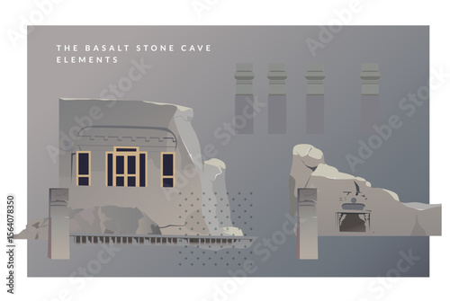 The Ellora Caves  - A UNESCO World Heritage Site in Maharashtra, India - Stock Illustration