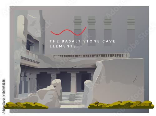 The Ellora Caves  - A UNESCO World Heritage Site in Maharashtra, India - Stock Illustration