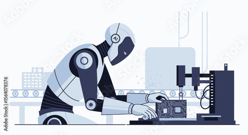 Artificial Intelligence Robot Assembly Line Performing Intricate Technological Manufacturing