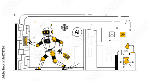 Automation In The Workplace Depicts An Ai Robot Performing Tasks And Problem Solving