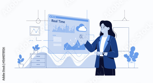 Businesswoman Analyzing Real Time Data On A Digital Interface Presentation