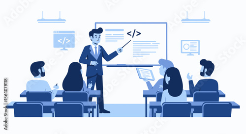 Coding Lecture With Students Attending Software Development Course Classroom
