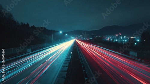 Highway streaks with mesmerizing light trails, painting the night with a vibrant spectrum of motion and energy.