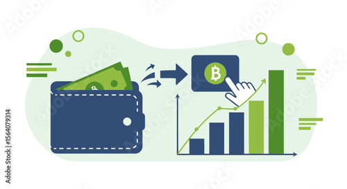 Convert Money To Cryptocurrency For Investing With Financial Chart Rising