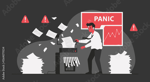 Corporate Crisis Conceptual Illustration Depicting Stress and Frustration In The Workplace