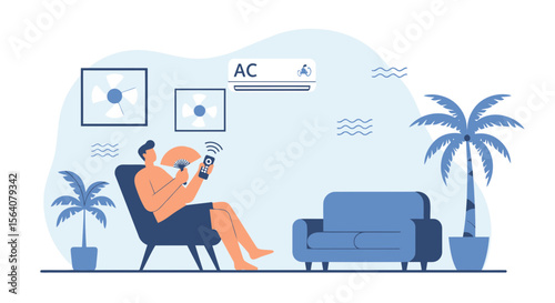 Cooling Down With Air Conditioner And Tropical Decoration Inside The House
