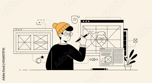 Creative Website Designer Sketching User Interface Layout For Digital Platforms Project