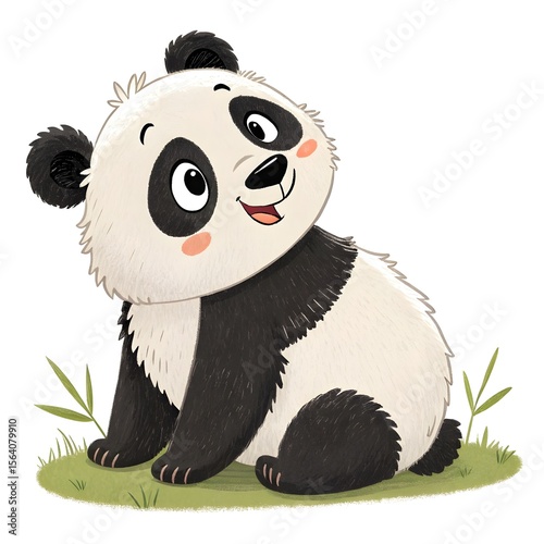 Cartoon illustration of a panda and bamboo