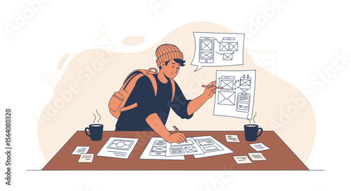 Designer Brainstorming Mobile Application User Interface Concepts At Desk
