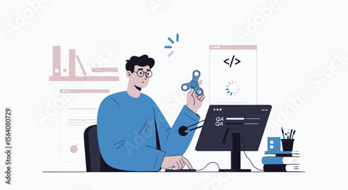 Distracted Developer Spinning Fidget Toy While Testing New Software Program