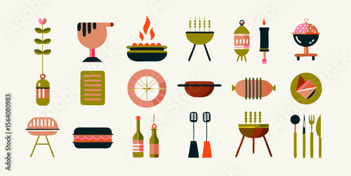 Set of different street food images. Flat colorful isolated icons. Vector illustration.