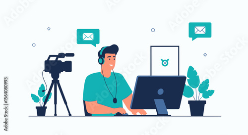Engaged Vlogger Creating Content At Home While Streaming And Interacting With His Audience