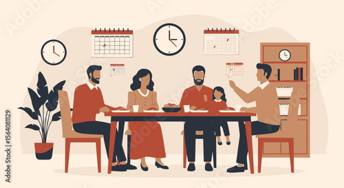 Family Together Time Enjoying a Meal and Planning the Future Events