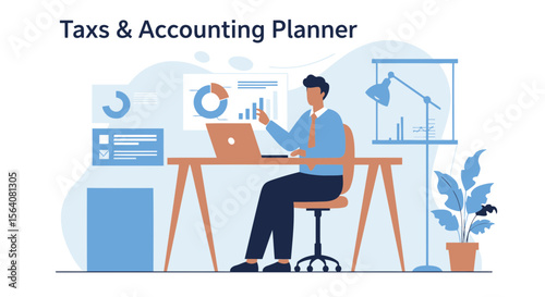 Financial Analyst Working With Charts Tax Accounting Planning Illustration