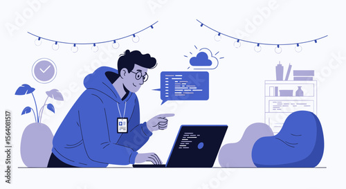 Focused Young Developer Working On Laptop From Home For A Mobile Application