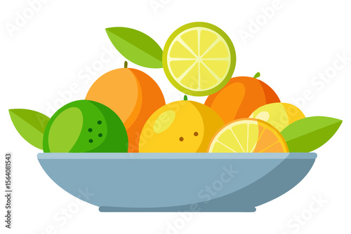 Citrus Fruit Bowl with Lemons Limes and Oranges Neatly Arranged