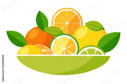 Neatly Arranged Lemons Limes and Oranges in Citrus Bowl Vector