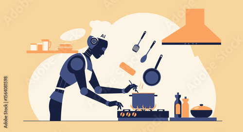 Futuristic Culinary Arts An Ai Robot Chef Preparing Meal With Modern Technology
