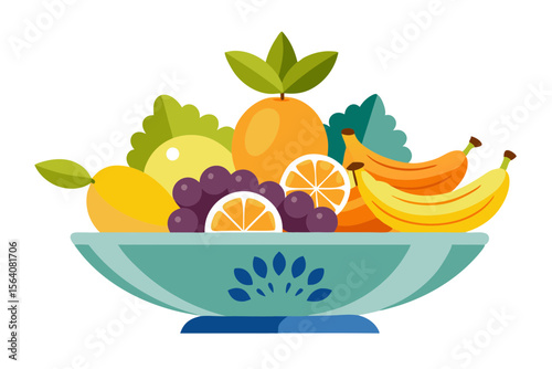 Decorative Fruit Bowl Centerpiece with Grapes and Bananas Art