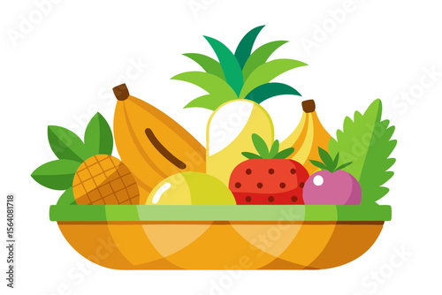 Pineapple Banana Coconut Fruit Basket Centerpiece Vector