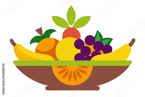 Fruit Bowl Centerpiece with Bananas Grapes and Oranges Vector