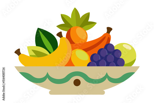 Centerpiece with Bananas Oranges and Grapes in Fruit Bowl