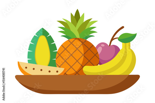 Tropical Fruit Basket with Pineapple Banana and Coconut Art
