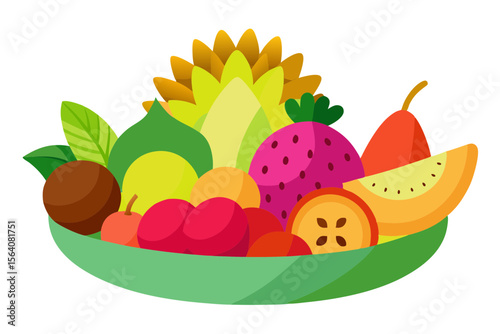 Fruit Bowl with Exotic Rambutan and Starfruit Illustration