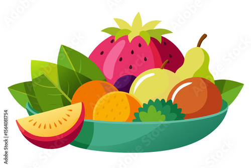 Colorful Exotic Fruit Bowl with Rambutan and Starfruit Artwork