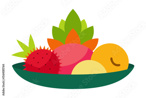 Tropical Exotic Fruit Bowl Featuring Rambutan and Starfruit