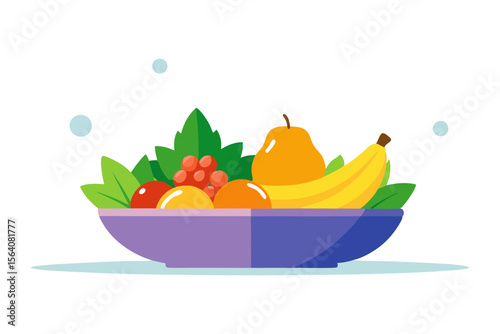 Banana Orange and Grape Fruit Bowl on Minimalist Background