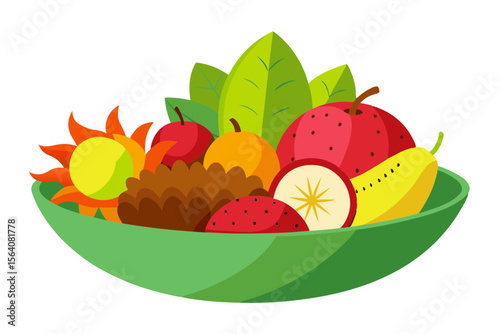 Decorative Exotic Fruit Mix Bowl with Starfruit and Rambutan