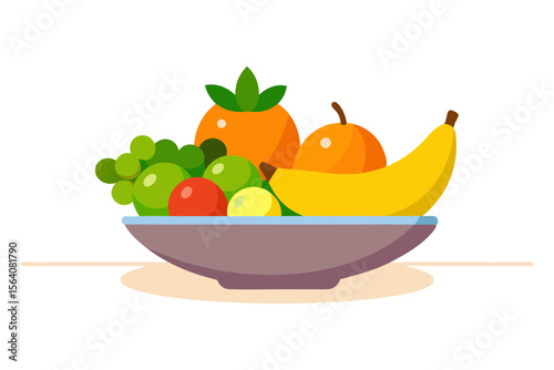 Simple Fruit Bowl Design with Grapes Oranges and Bananas
