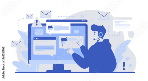 Handling Multiple Tasks A Man Receiving A Lot Of Mails In Different Windows