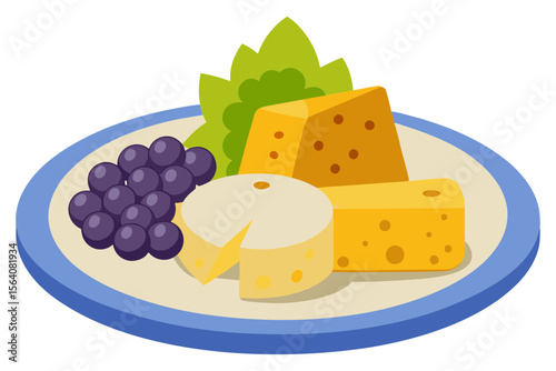 Elegant Cheese Board with Grapes and Crackers Illustration