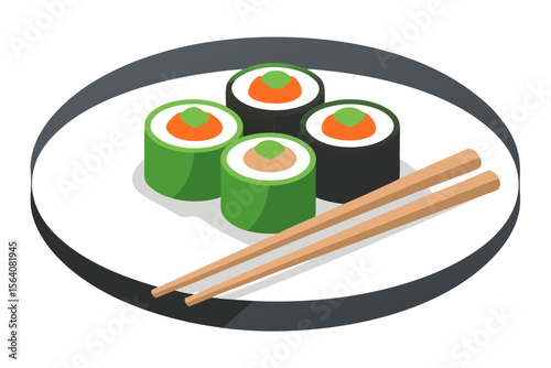 Japanese Sushi Roll Plate with Side Chopsticks Artwork