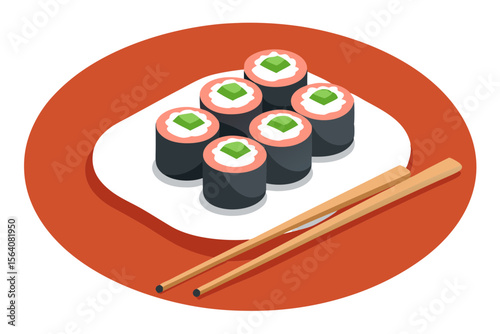 Gourmet Sushi Plate with Chopsticks Vector Illustration