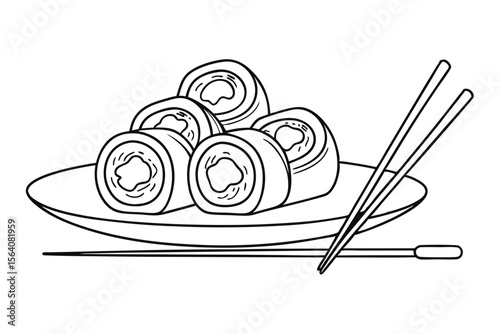 Colorful Plate of Sushi Rolls with Chopsticks Display