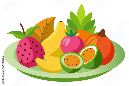 Colorful Tropical Fruits on Decorative Plate Artwork