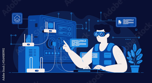 Home Network Technician Using Virtual Reality To Monitor And Manage System