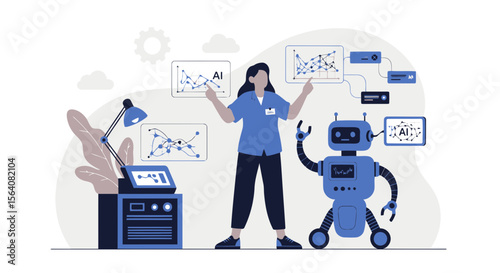 Innovating The Future Scientist Working With Ai Robot And Machine Learning Charts