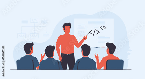 Instructor Explaining Programing Code Concept to Students in Education Training Session