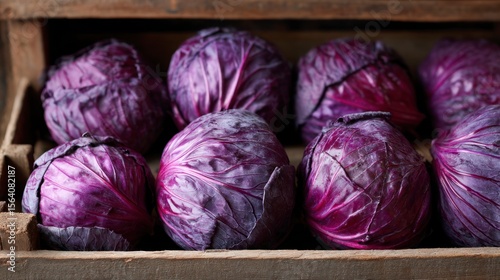 Red cabbage in wooden crate