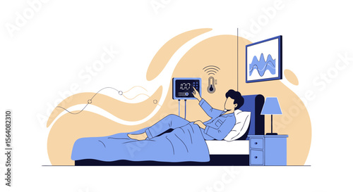 Man Adjusting Smart Home Temperature From Bed For Comfort And Convenience