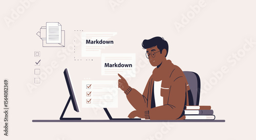 Man Coding With Markdown For Web Development Project Using Computer At Home