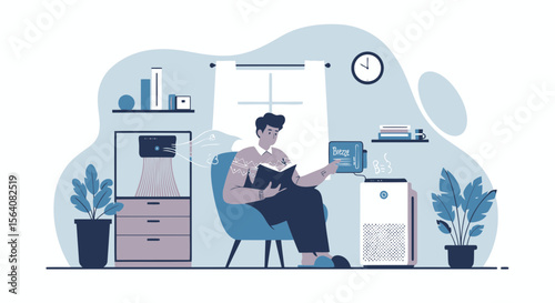 Man Enjoying Reading In A Room With Air Purifiers For Healthy Living Lifestyle