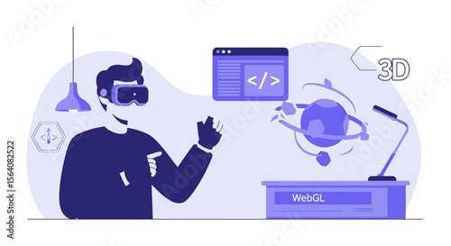 Man Immersed In Virtual Reality Developing Webgl Applications For Gaming