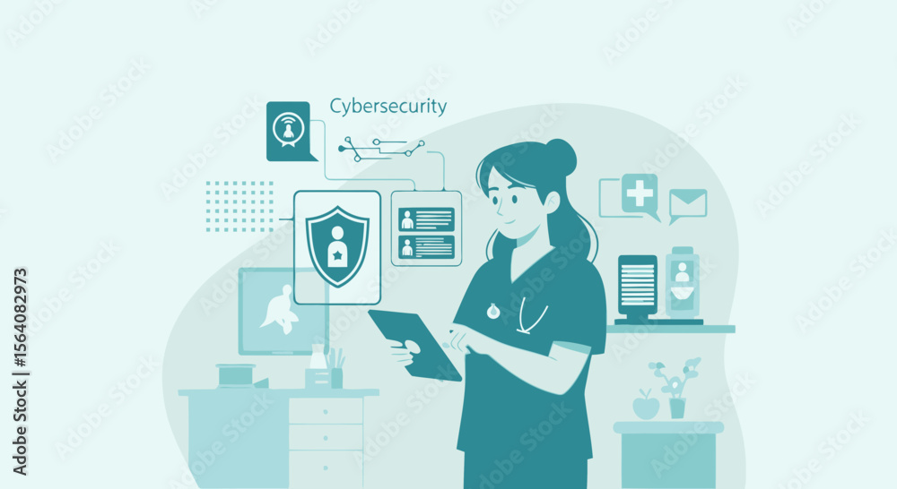 Fototapeta premium Medical Staff Cybersecurity Ensuring Patient Data Protection And Privacy Through Digital Solutions