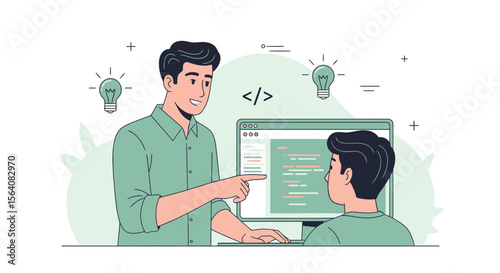 Mentor Explaining Code To Student During Programming Class For App Development