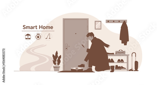 Modern Person Entering Automated Smart Home With Convenience And Comfort